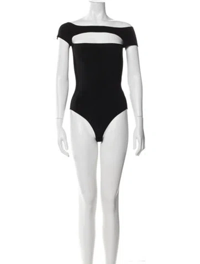 Pre-owned Khaite Off-the-shoulder Short Sleeve Bodysuit In Black