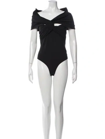 Pre-owned Khaite Off-the-shoulder Short Sleeve Bodysuit In Black