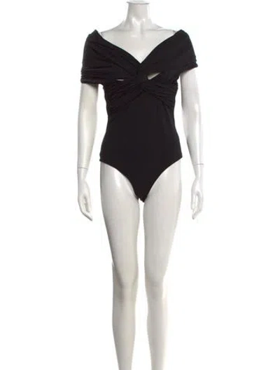 Pre-owned Khaite Off-the-shoulder Short Sleeve Bodysuit In Black