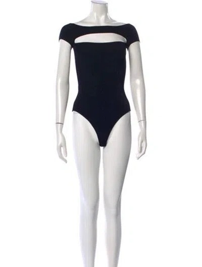 Pre-owned Khaite Off-the-shoulder Short Sleeve Bodysuit In Black