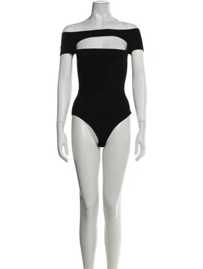 Pre-owned Khaite Off-the-shoulder Short Sleeve Bodysuit In Black