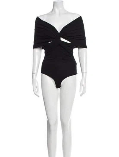 Pre-owned Khaite Off-the-shoulder Short Sleeve Bodysuit In Black