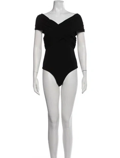Pre-owned Khaite Off-the-shoulder Short Sleeve Bodysuit In Black