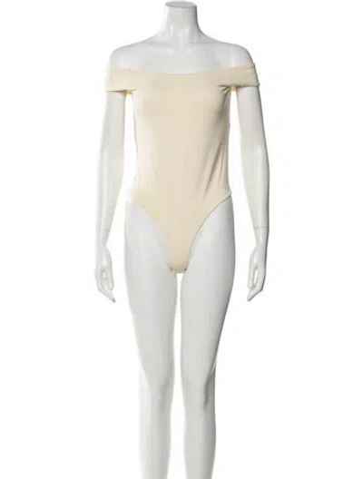 Pre-owned Khaite Off-the-shoulder Short Sleeve Bodysuit In Neutral