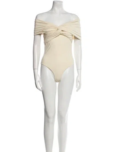 Pre-owned Khaite Off-the-shoulder Short Sleeve Bodysuit In Neutral