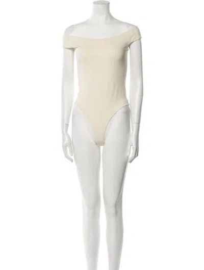Pre-owned Khaite Off-the-shoulder Short Sleeve Bodysuit In Neutral
