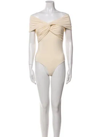 Pre-owned Khaite Off-the-shoulder Short Sleeve Bodysuit In Neutral