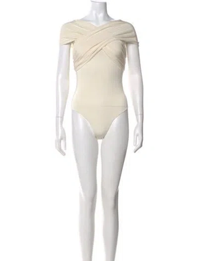 Pre-owned Khaite Off-the-shoulder Short Sleeve Bodysuit In Neutral