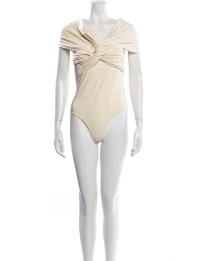 Pre-owned Khaite Off-the-shoulder Short Sleeve Bodysuit In Neutral