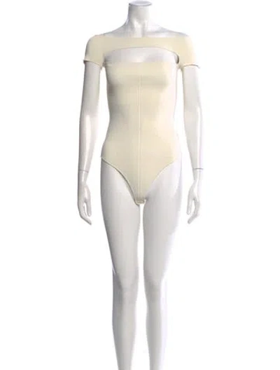 Pre-owned Khaite Off-the-shoulder Short Sleeve Bodysuit In White