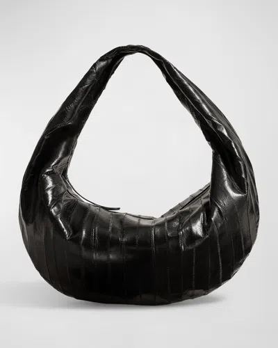 Khaite Olivia Medium Eel-embossed Hobo Bag In Black