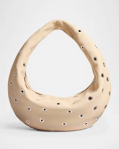 Khaite Olivia Medium Grommet Pebbled Calfskin Hobo Bag In Dark Ivory 445