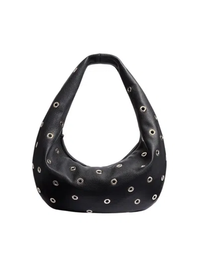 Khaite Olivia Medium Grommet Pebbled Calfskin Hobo Bag In Black