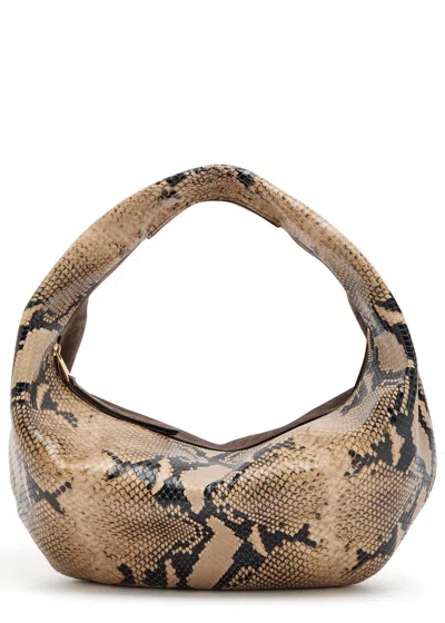 Khaite Olivia Medium Snake-effect Suede And Leather Top Handle Bag In Pink