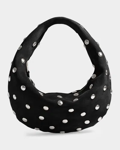 Khaite Olivia Medium Studded Suede Hobo Bag In Black