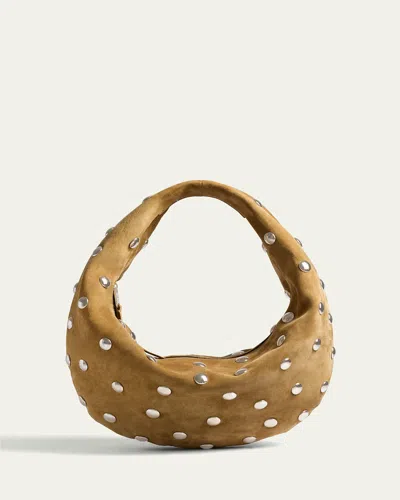 Khaite Olivia Medium Studded Suede Hobo Bag In Brown