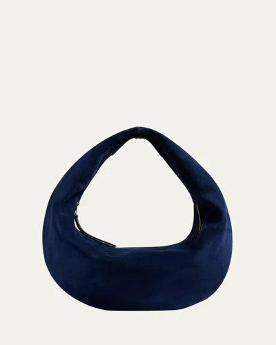 Khaite Olivia Medium Suede Hobo Bag In Blue