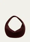 Khaite Olivia Medium Suede Hobo Bag In Rouge Noir