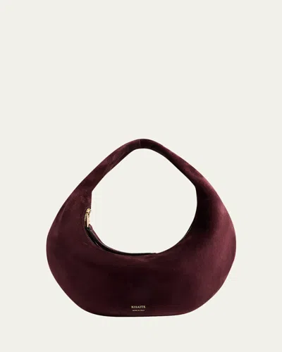 Khaite Olivia Mini Suede Hobo Bag In Burgundy