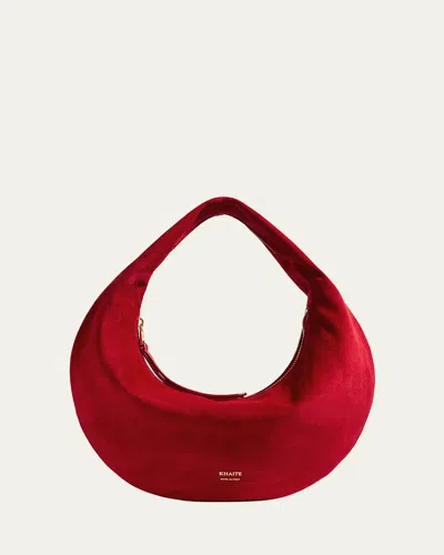 Khaite Olivia Mini Suede Hobo Bag In Red