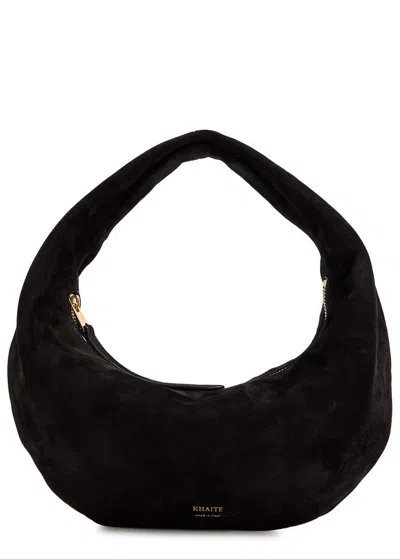 Khaite Olivia Mini Suede Hobo Top Handle Bag In Black