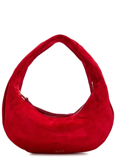 Khaite Olivia Mini Suede Hobo Top Handle Bag In Red