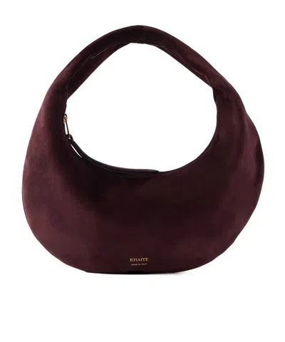 Khaite Olivia Mini Suede Shoulder Bag In Burgundy