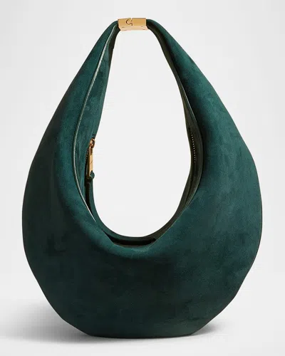 Khaite Olivia Small Suede Shoulder Bag In English Green