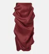 Khaite Olula Draped Silk-gazar Midi Skirt In Burgundy