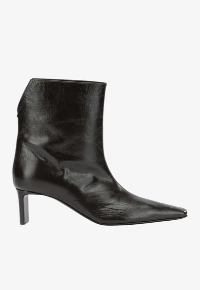 Khaite Ona 55 Ankle Boots In Glossy Leather In Black