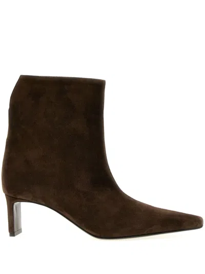 Khaite Ona Leather Ankle Boots In Brown