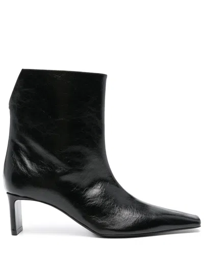 Khaite Ona Leather Ankle Boots In Black