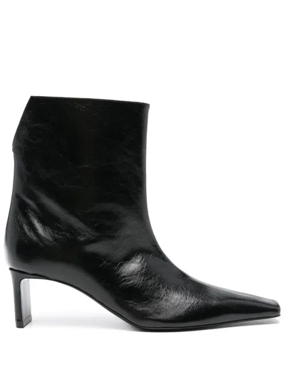 Khaite Ona Leather Ankle Boots In Black