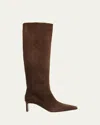 Khaite Ona Suede Stiletto Knee Boots In Brown