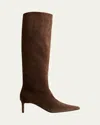 Khaite Ona Suede Stiletto Knee Boots In Ebano