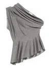 Khaite Aimee One-shoulder Metallic-knit Top In Gray