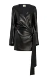 Khaite Onis Plonge Leather Mini Wrap Dress In Black