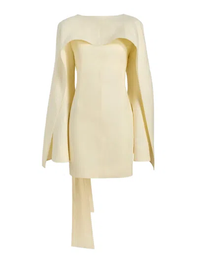 Khaite Onis Short Linen Dress With Ruffles In Nude