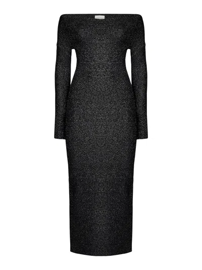 Khaite Metallic Knit Midi Dress In Onyx