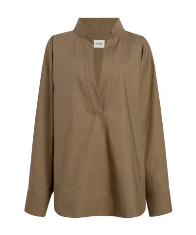 Khaite Open-necked Pullover Shirt In Brown