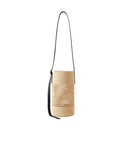 Khaite Billie Small Leather-trimmed Raffia Bucket Bag In Blue