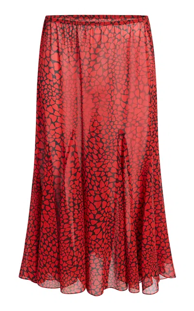 Khaite Ophelia Heart-print Silk Chiffon Midi Skirt In Pattern