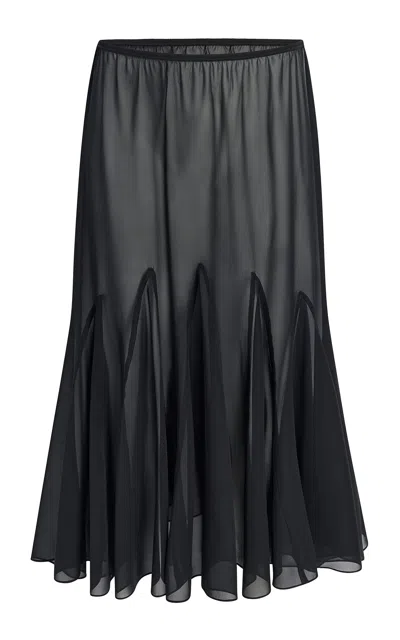 Khaite Ophelia Silk Chiffon Midi Skirt In Black