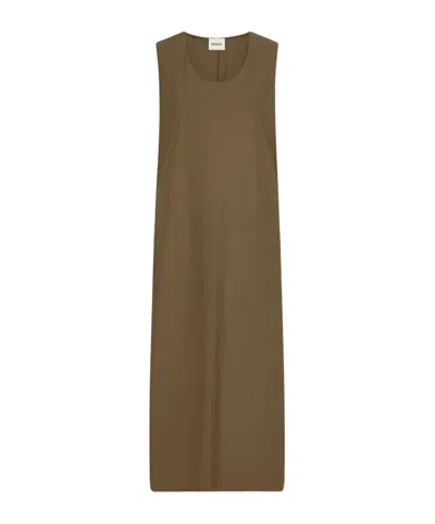 Khaite Regi Organic Cotton Midi Dress In Brown
