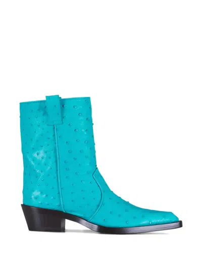 Khaite Ostrich Short Boots In Blue