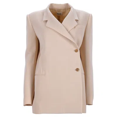 Khaite Otero Asymmetric Blazer In Beige Virgin Wool