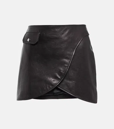 Khaite Otis Asymmetric Textured-leather Mini Wrap Skirt In Black