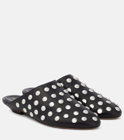 Khaite Otto Studded Leather Mules In Black