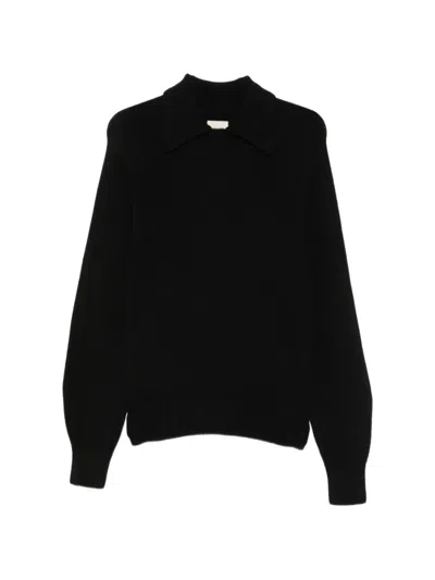 Khaite Overlapping-collar Saddle-shoulder Sweater In Black