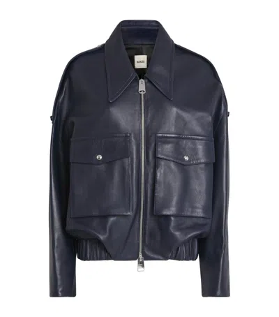 Khaite Oversized Owey Leather Jacket In Blue